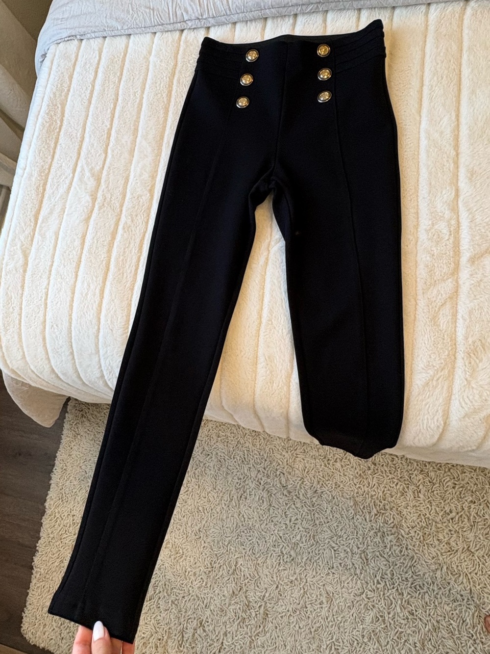 Zara Black High-Waist Leggings with Gold Button Detail